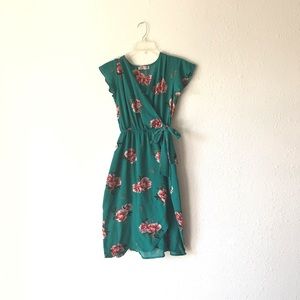 Aqua Floral Wrap Dress Size S